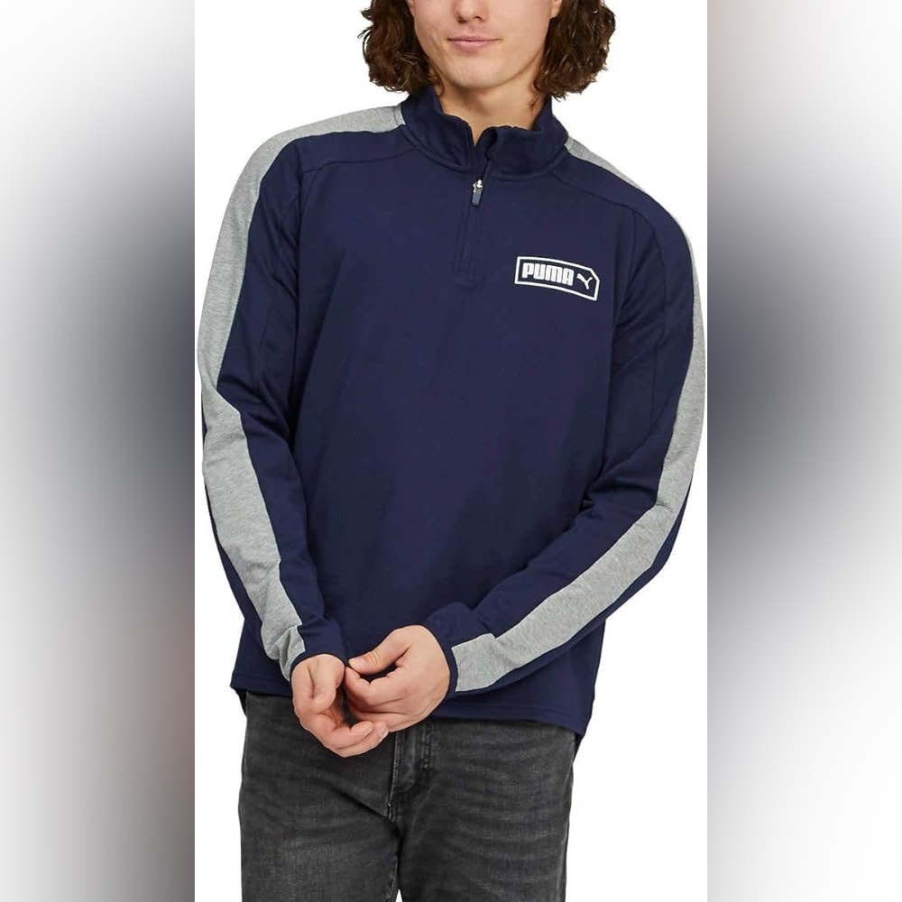 Puma Stretchlite Quarter Zip Pullover Navy Blue Sweatshirt Mens Large